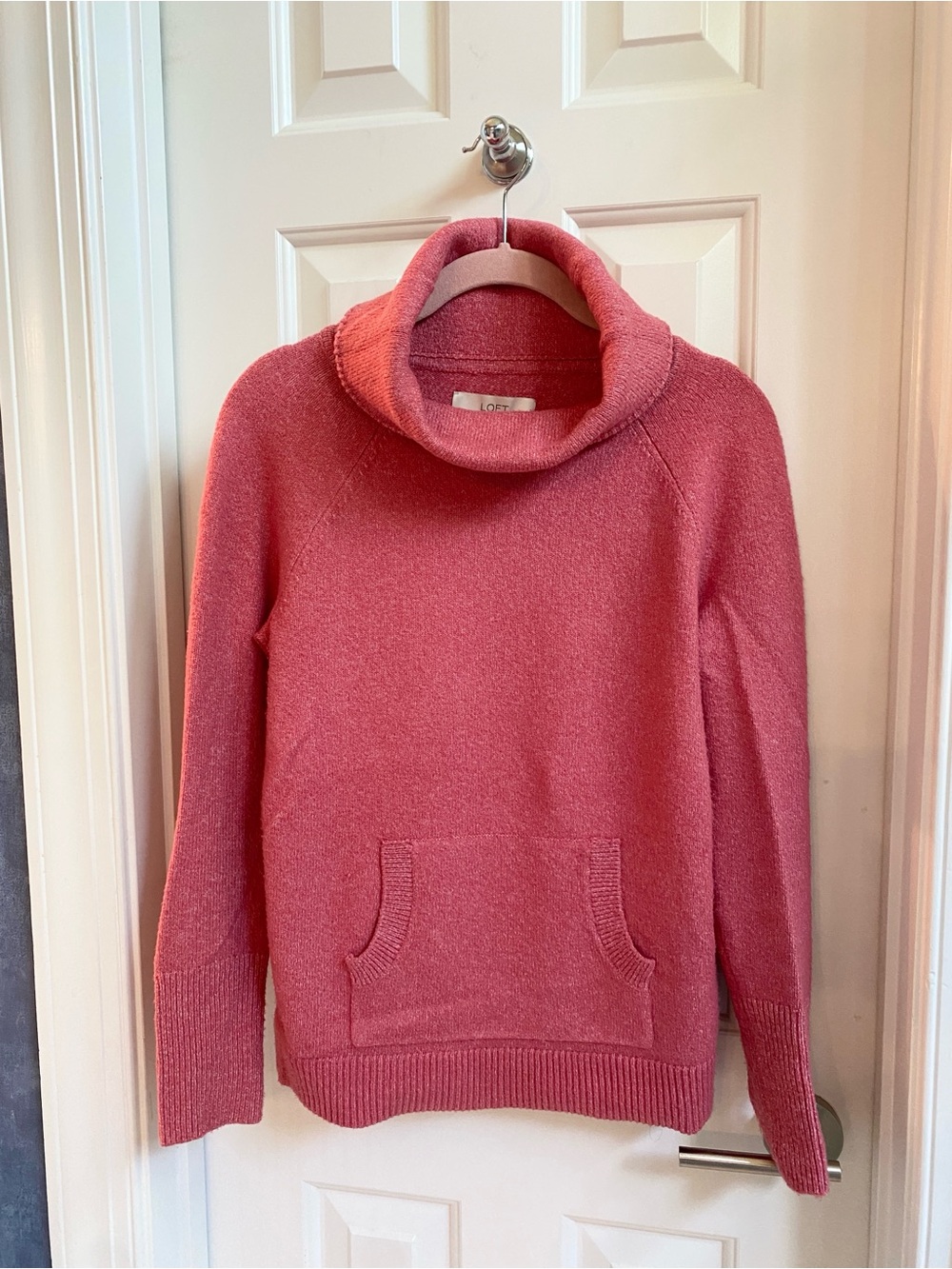Cozy Pink Cowl Neck Sweater with Front Pocket (Ann Taylor Loft)